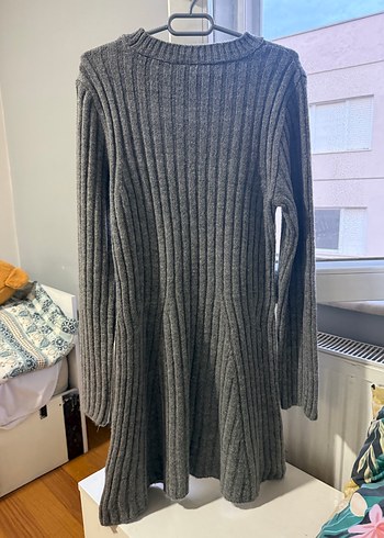Gri Uzun Kollu Triko Elbise - Görsel 2