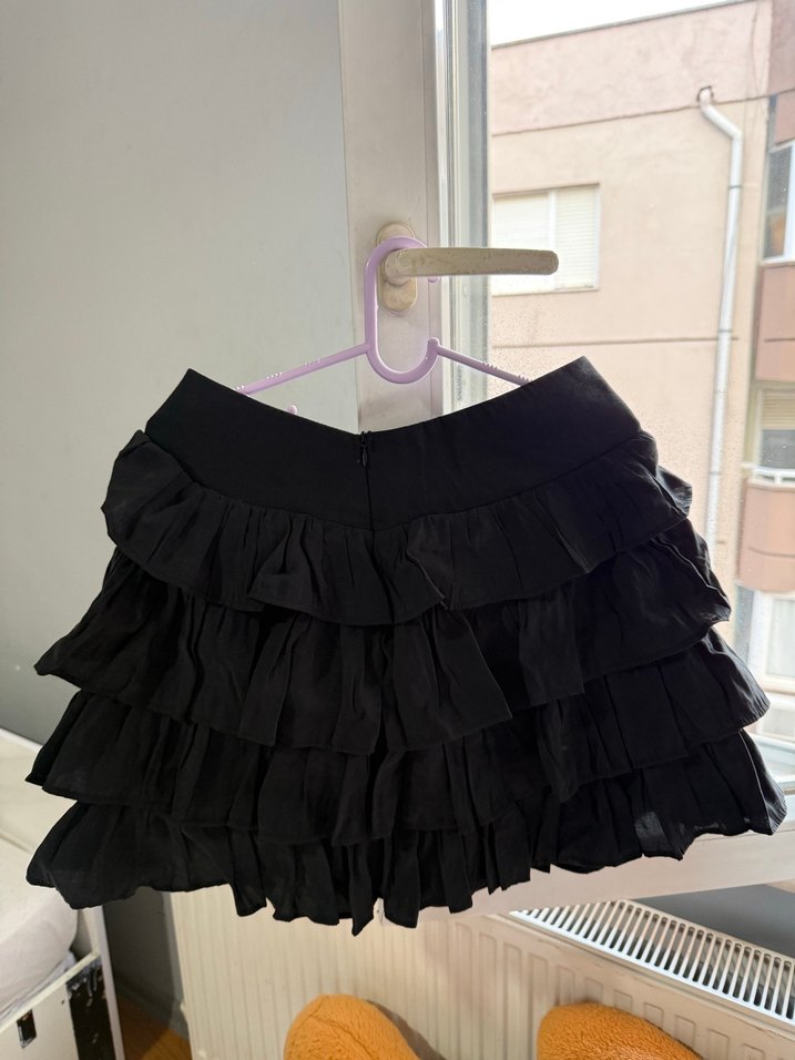 Kadın Siyah Mini Volanlı Etek - Görsel 2