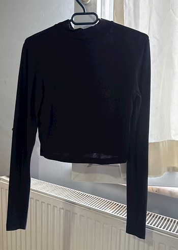 lacivert Uzun Kollu Yüksek Yakalı Bluz - Görsel 2