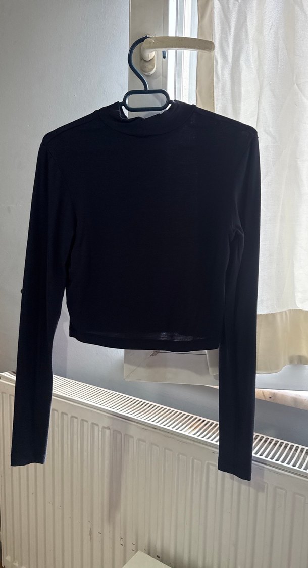 lacivert Uzun Kollu Yüksek Yakalı Bluz - Görsel 2