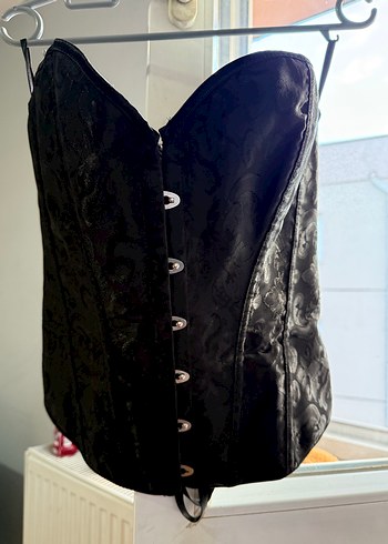 Zincir Detaylı Siyah Gotik Straplez Bustiyer - Görsel 2