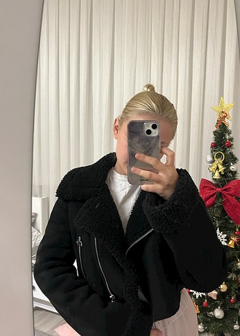 Bershka Siyah Süet Kürklü Biker Ceket