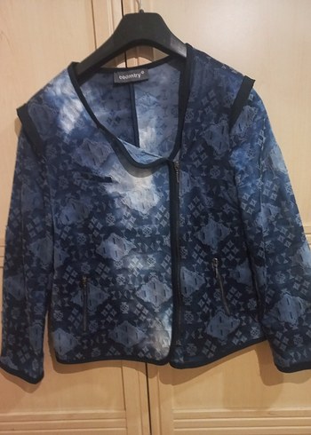 Kadın Mavi Batik Desenli Denim Ceket - Görsel 4