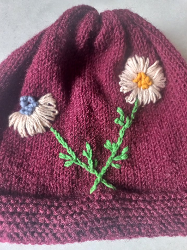 Bordo Nakışlı Bohem Kadın Bere - Görsel 2