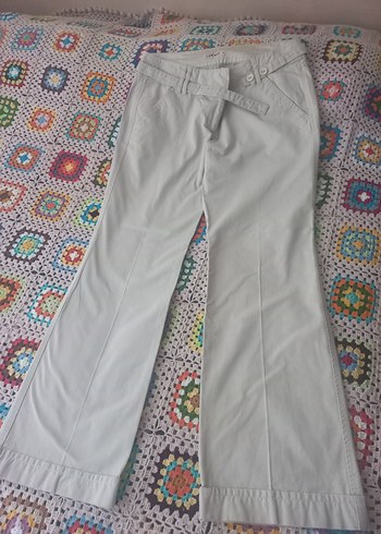 bej Kadın Pamuklu Kemerli Pantolon - Görsel 4