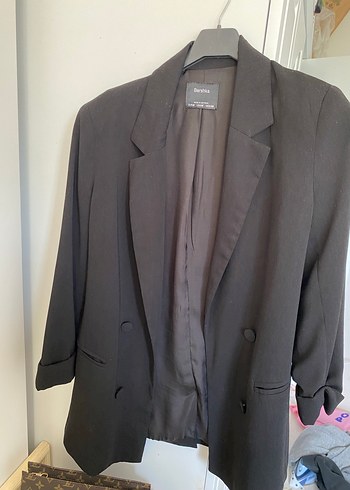 Siyah Düğmeli Kadın Midi Blazer Ceket