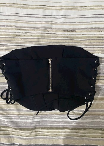 Siyah Goth Strappy Bel Detaylı Bustiyer - Görsel 2