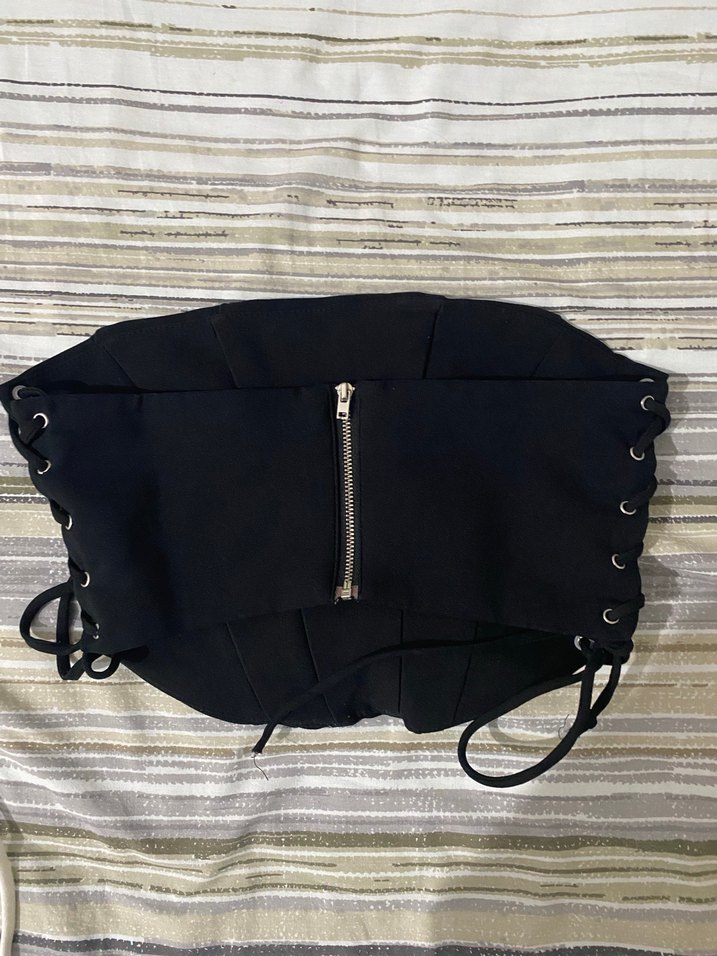 Siyah Goth Strappy Bel Detaylı Bustiyer - Görsel 2