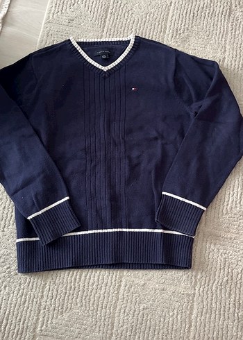 Tommy Hilfiger Erkek Cocuk Lacivert V Yaka Pamuklu Triko Kazak