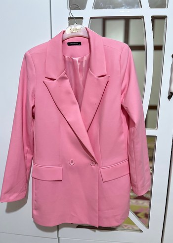 38 Beden Pembe Düğmeli Kadın Midi Blazer Ceket