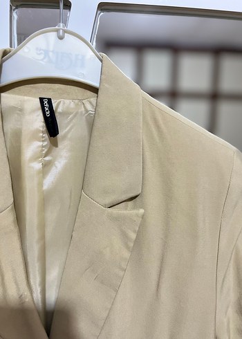 40 Beden camel Renk Bej Keten Düğmeli Kadın Blazer Ceket