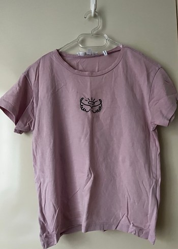 Pembe Kısa Kollu Baskılı Kadın Tişört - Görsel 3