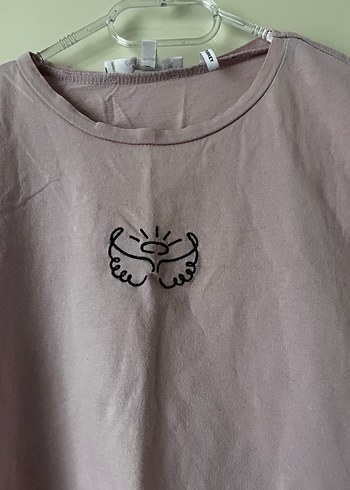 Pembe Kısa Kollu Baskılı Kadın Tişört - Görsel 2