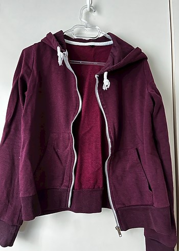 Bordo Kapüşonlu Uzun Kollu Hırka - Görsel 2