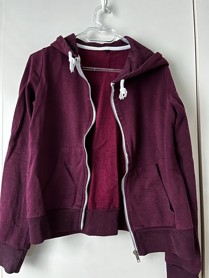 Bordo Kapüşonlu Uzun Kollu Hırka - Görsel 2