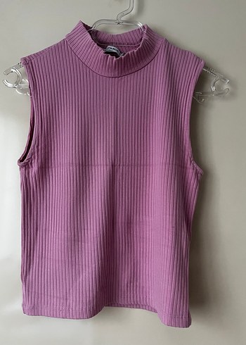 Pembe Piliseli Yüksek Yakalı Kolsuz Kadın Bluz - Görsel 2