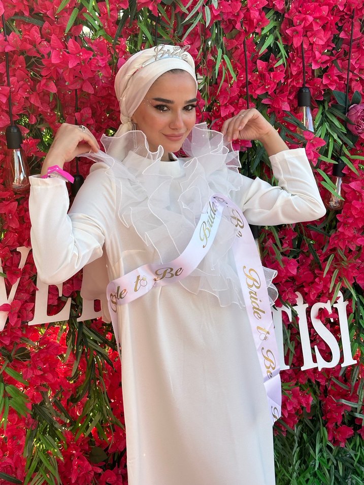 Uzun Kollu Beyaz Bohem Kadın Henna Elbisesi - Görsel 3