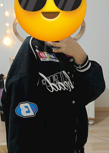 Siyah Baskılı Kadın Bomber Ceket - Görsel 2