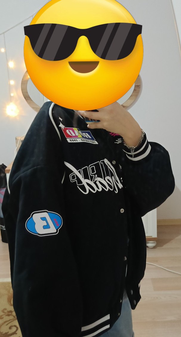 Siyah Baskılı Kadın Bomber Ceket - Görsel 2