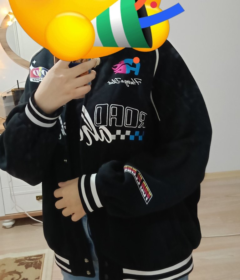 Siyah Baskılı Kadın Bomber Ceket - Görsel 3