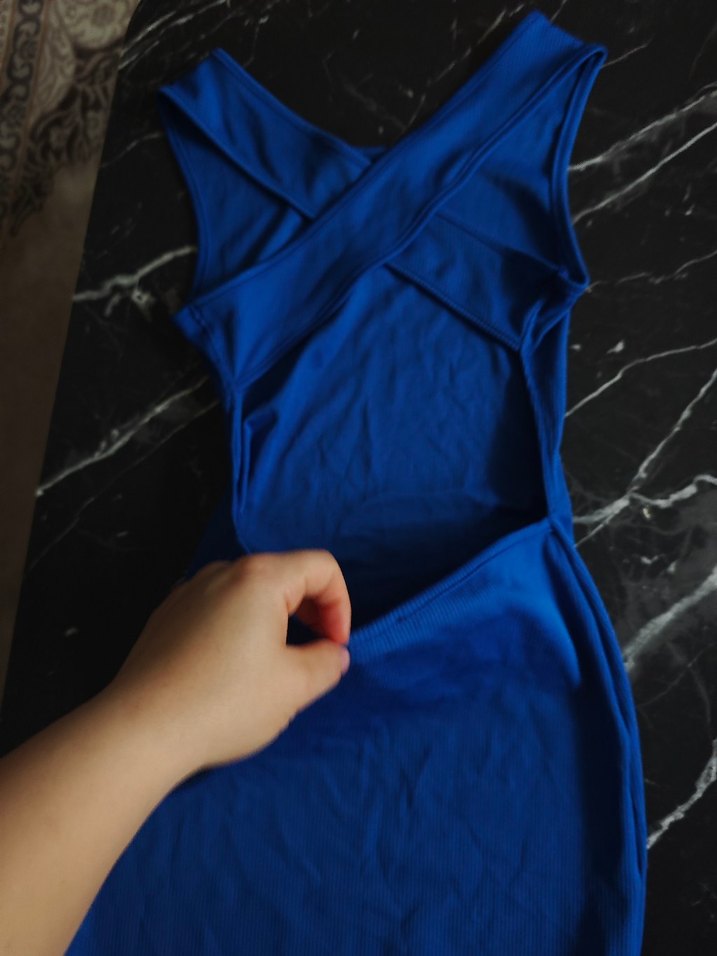 V Yaka LacivertElbisesi - Görsel 2