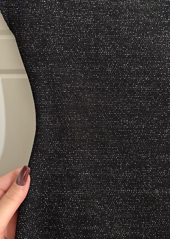 s Beden siyah Renk Yüksek Yakalı Siyah gümüş detaylı Triko Midi Elbise