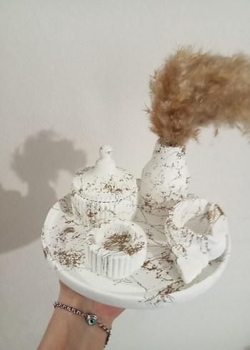 Bohem Siyah-Beyaz Mermer Desenli Seramik Set - Görsel 2