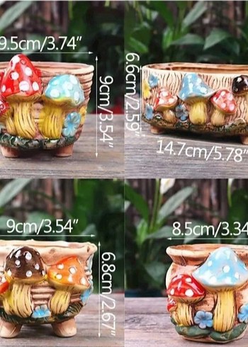 Bohem Tarzda Renkli Mantar Figürlü Seramik Saksılar - Görsel 2