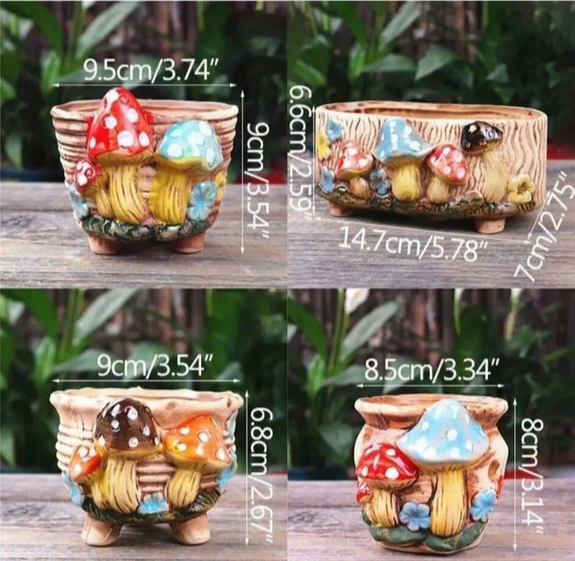 Bohem Tarzda Renkli Mantar Figürlü Seramik Saksılar - Görsel 2
