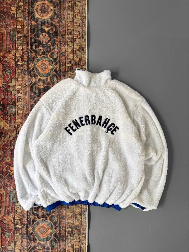 Nakışlı Beyaz Yumuşak Fermuarlı erkek Fenerbahçe Ceket - Görsel 2