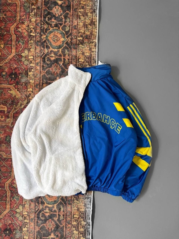 Nakışlı Beyaz Yumuşak Fermuarlı erkek Fenerbahçe Ceket - Görsel 3