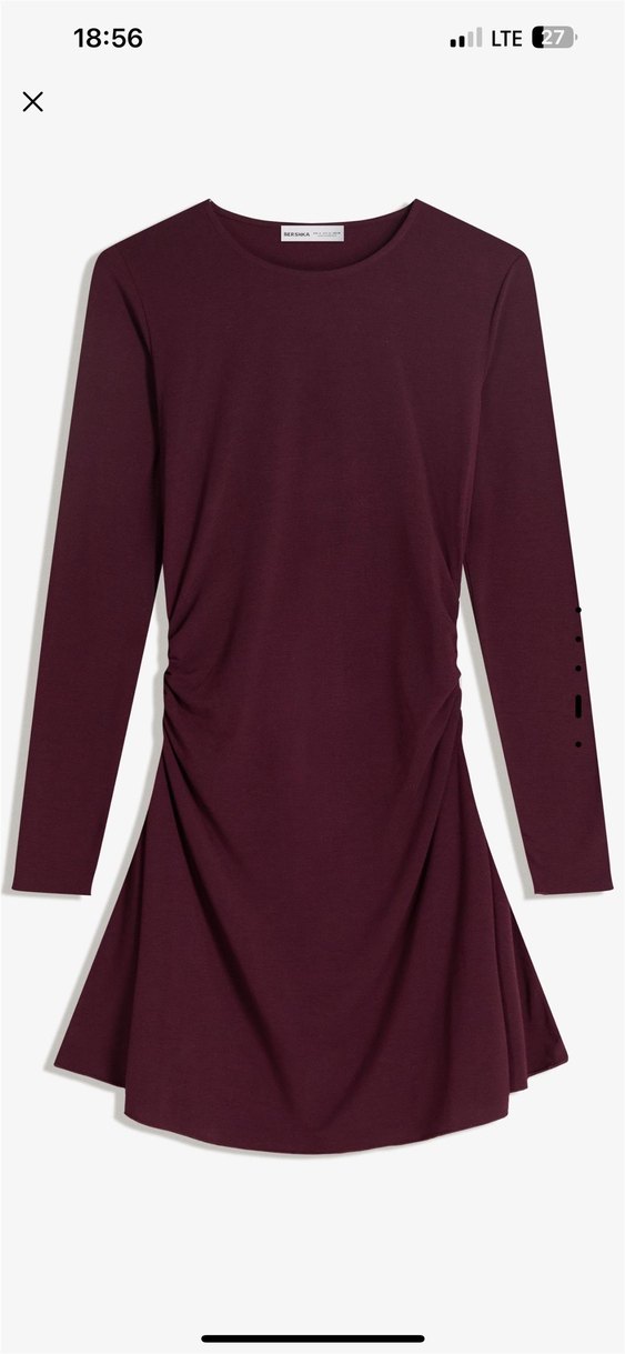 Bordo Uzun Kollu Yüksek Yakalı Mini Elbise - Görsel 3