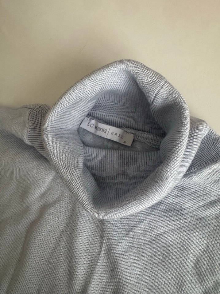 Buz mavisi Uzun Kollu Boğazlı Kadın Kazak - Görsel 4