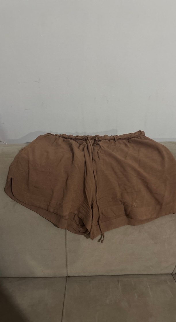 Kahverengi Bol Kesim Keten Şort - Görsel 3