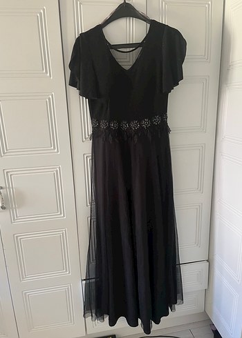 l Beden siyah Renk V Yaka Siyah Midi Gotik Elbise