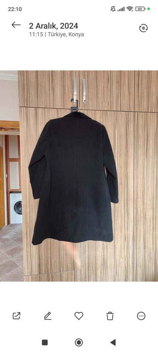 Düğmeli Siyah Uzun Kadın Kaban - Görsel 3