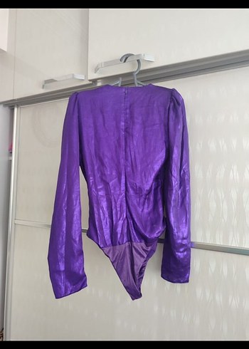 Parlak Mor Drapeli Uzun Kollu V Yaka Bluz - Görsel 2