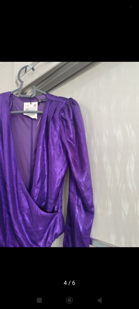 Parlak Mor Drapeli Uzun Kollu V Yaka Bluz - Görsel 3