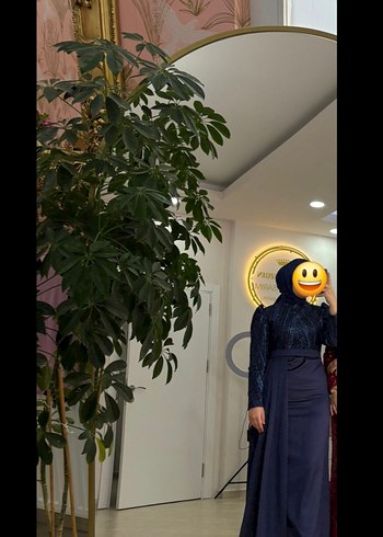 40 Beden Kadın Lacivert Parlak Uzun Elbise