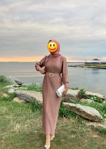 38 Beden Camel Renkli Piliseli Uzun Elbise