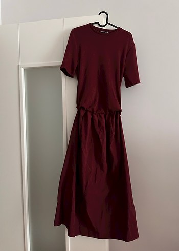Zara Bordo Midi Zara Elbise