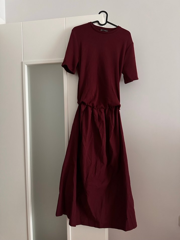 Bordo Midi Zara Elbise - Görsel 2