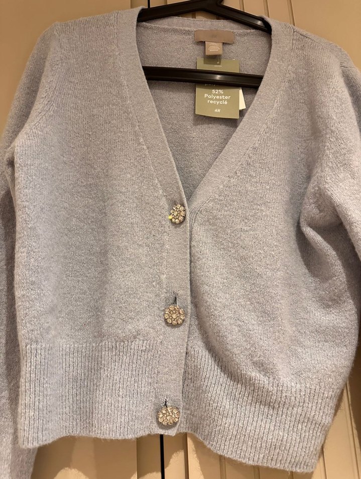 H&M açık mavi taşlı düğmeli Kadın Hırka - Görsel 2