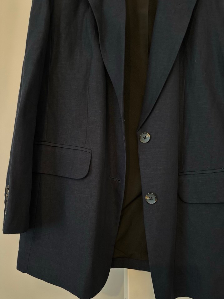 Lacivert H&M Kadın Keten Blazer Ceket - Görsel 3