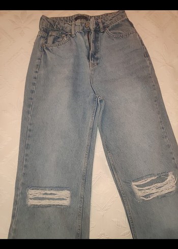 mavi Yırtık Detaylı Salaş Kadın Jean - Görsel 5