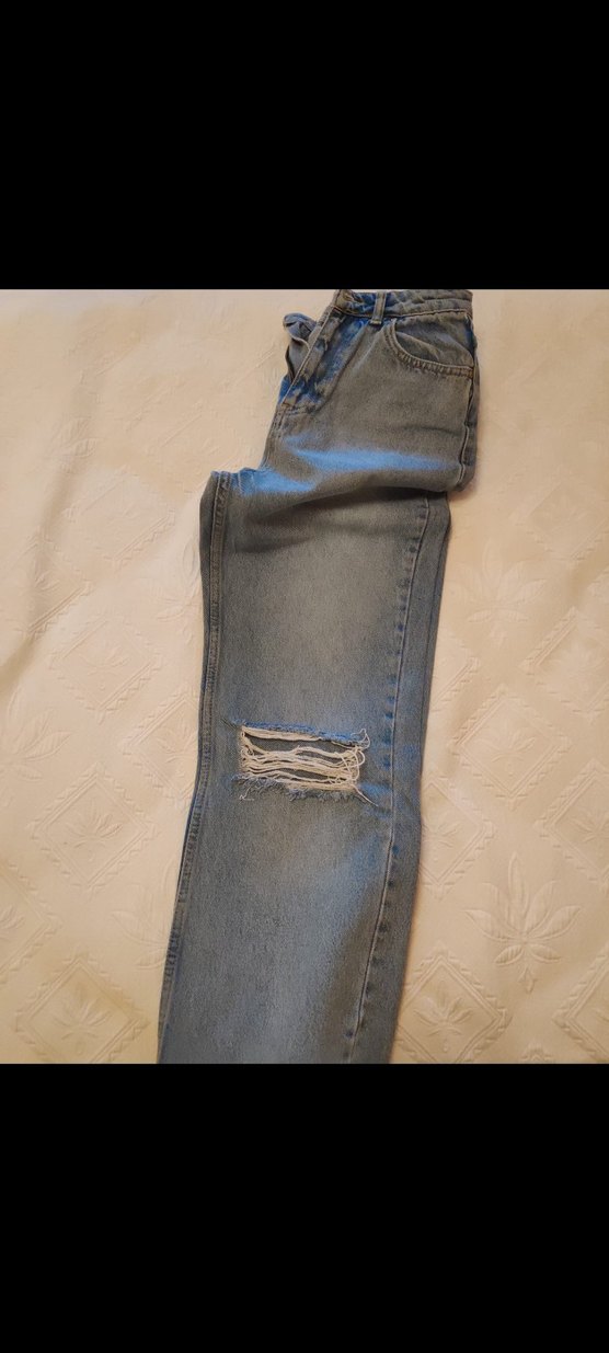 mavi Yırtık Detaylı Salaş Kadın Jean - Görsel 4