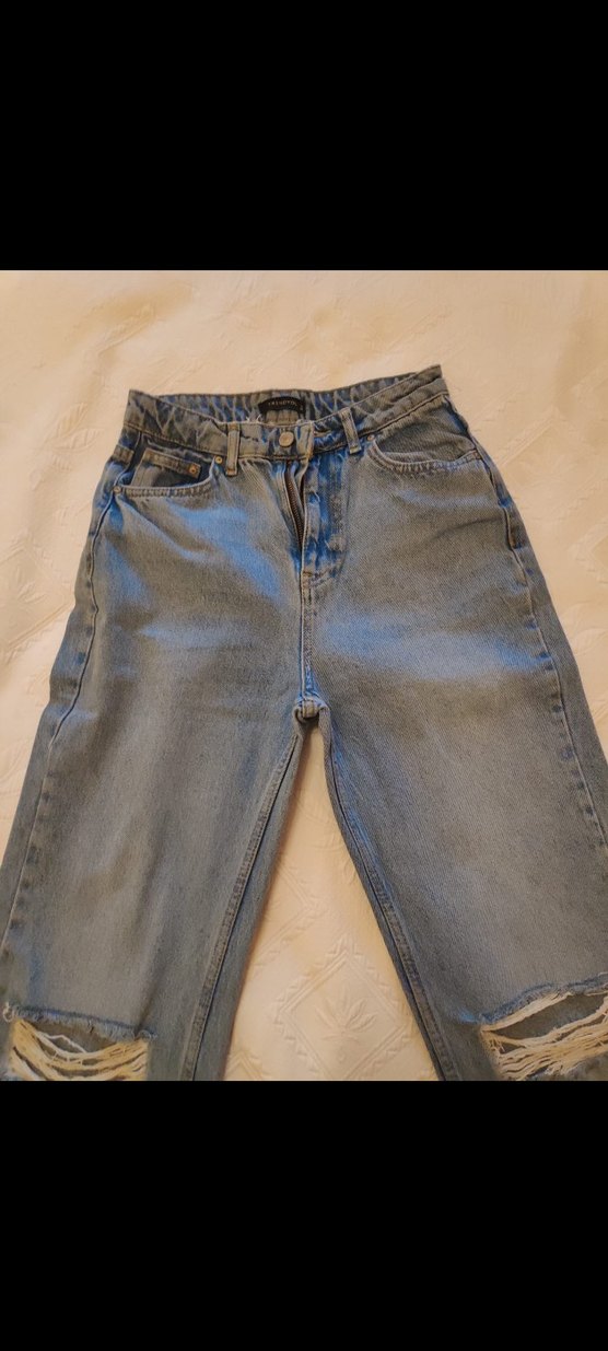 mavi Yırtık Detaylı Salaş Kadın Jean - Görsel 3