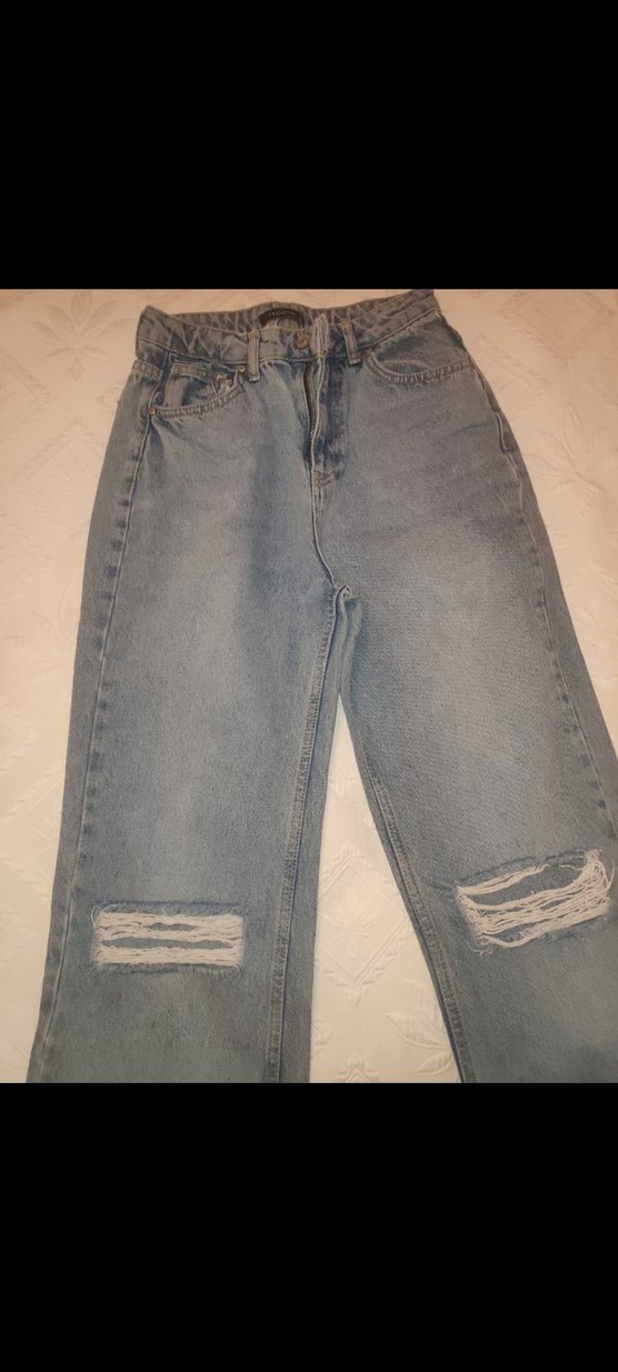 mavi Yırtık Detaylı Salaş Kadın Jean - Görsel 5