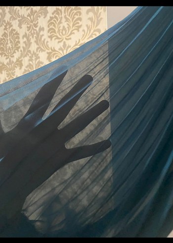 Uzun Kollu Lacivert Pilili Abiye Elbise - Görsel 3