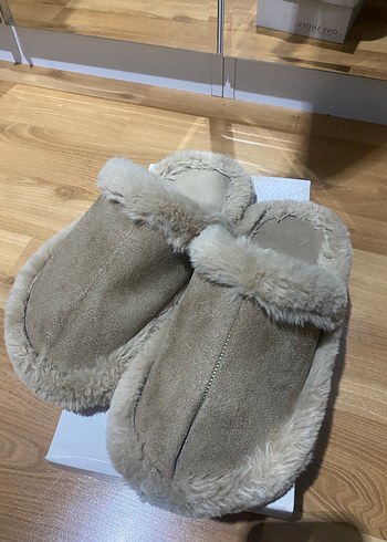 Bej Süet Kadın Ev Terliği, Kürklü - Görsel 3